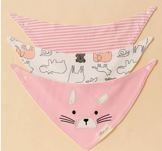 Set baberos bandana x3 gatito rosa