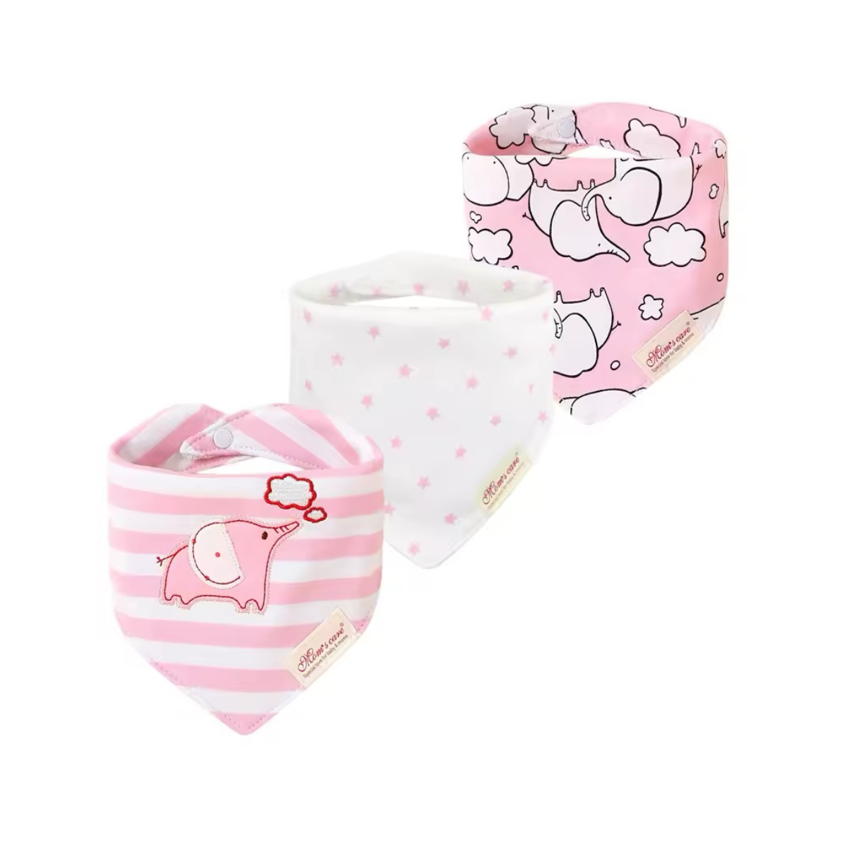 Set baberos bandana x3 elefante rosa