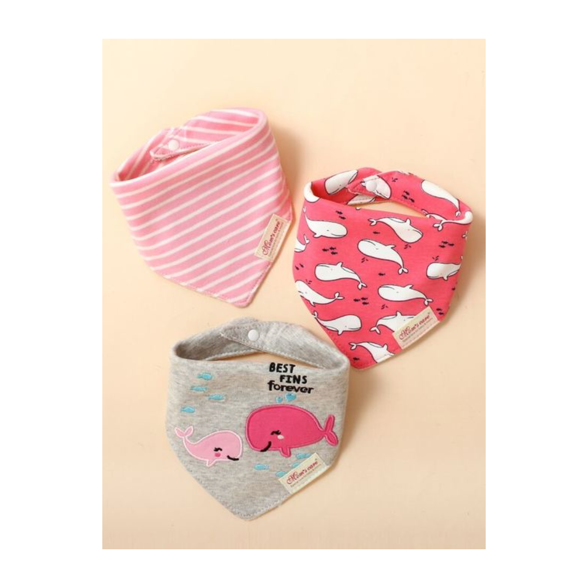 Set baberos bandana x3 ballena rosa